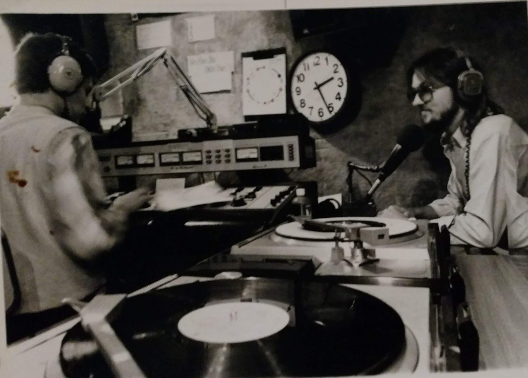 Roger Gaither and Steve Casey in the Q104 control room